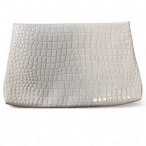 Vintage HL USA Faux Croc Leather Clutch Striped Interior Kiss Lock Closure